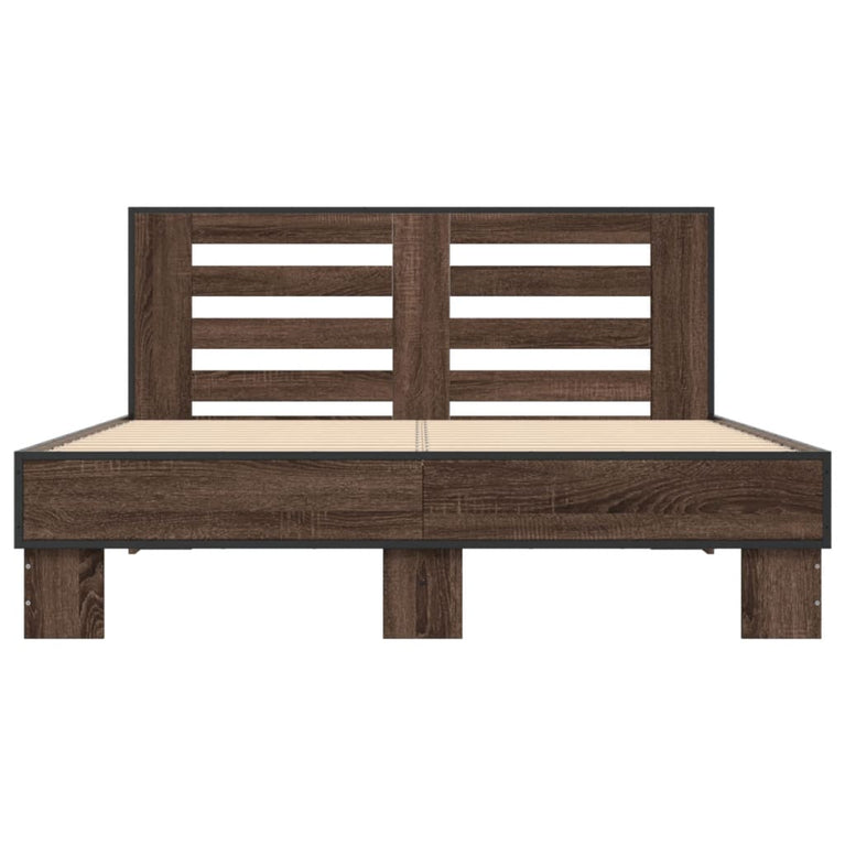Bedframe bewerkt hout metaal bruin eikenkleur 140x190 cm