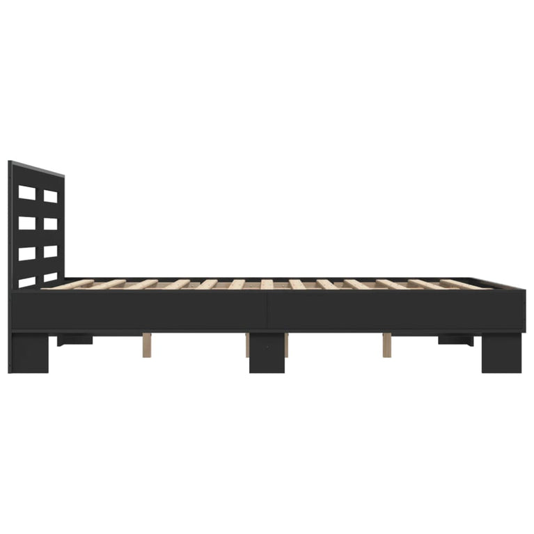 Bedframe bewerkt hout metaal zwart 120x190 cm