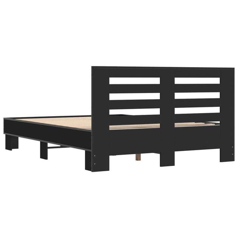 Bedframe bewerkt hout metaal zwart 120x190 cm