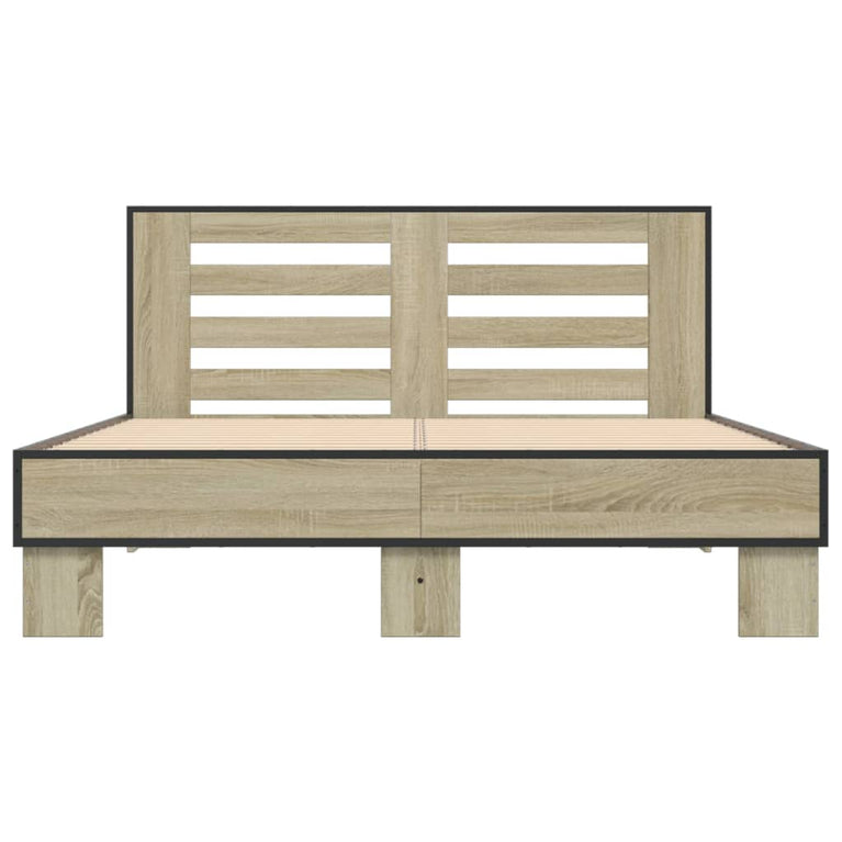 Bedframe bewerkt hout metaal sonoma eikenkleurig 120x190 cm