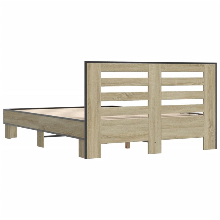 Bedframe bewerkt hout metaal sonoma eikenkleurig 120x190 cm