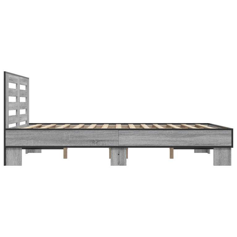 Bedframe bewerkt hout metaal grijs sonoma eiken 120x190 cm
