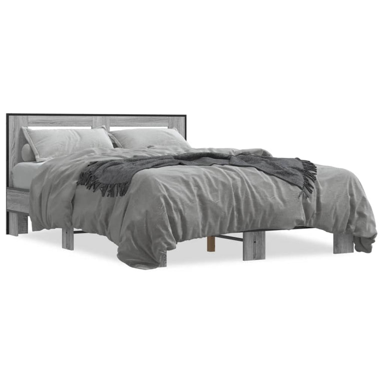 Bedframe bewerkt hout metaal grijs sonoma eiken 120x190 cm
