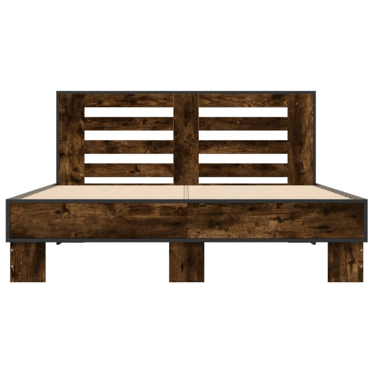 Bedframe bewerkt hout metaal gerookt eikenkleurig 135x190 cm