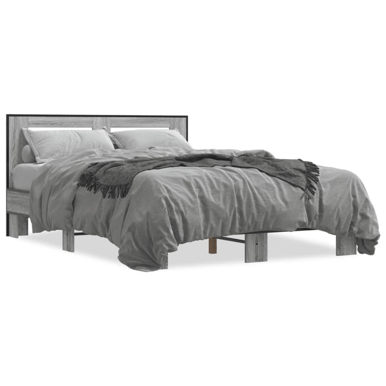 Bedframe bewerkt hout metaal grijs sonoma eiken 135x190 cm
