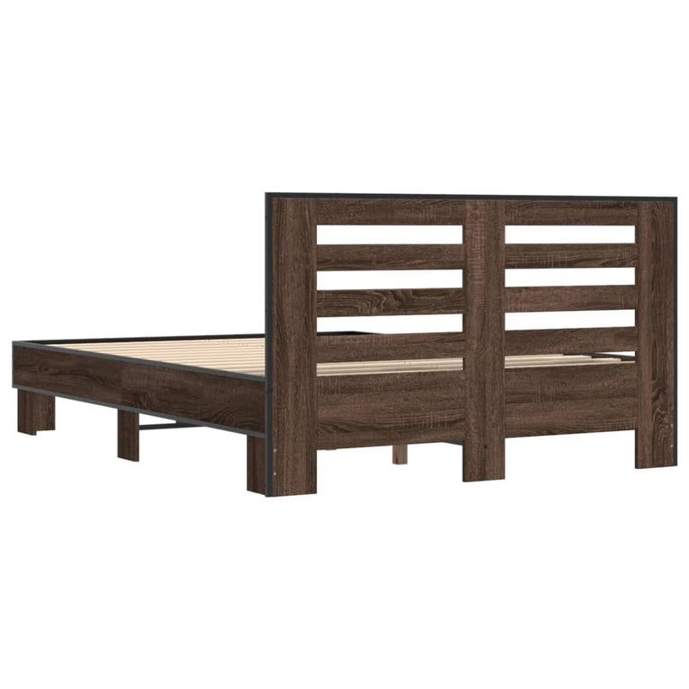 Bedframe bewerkt hout metaal bruin eikenkleur 135x190 cm