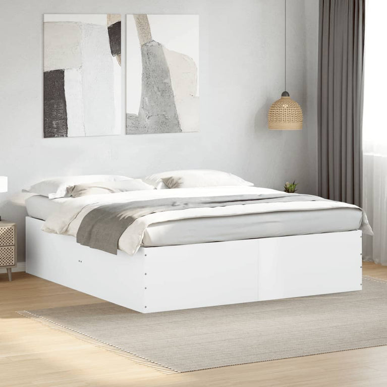 Bedframe massief hout wit 200x200 cm