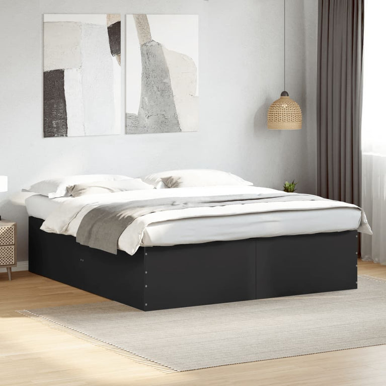Bedframe massief hout zwart 200x200 cm