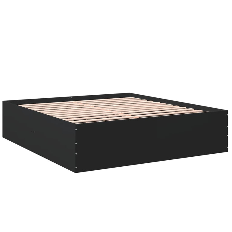 Bedframe massief hout zwart 200x200 cm