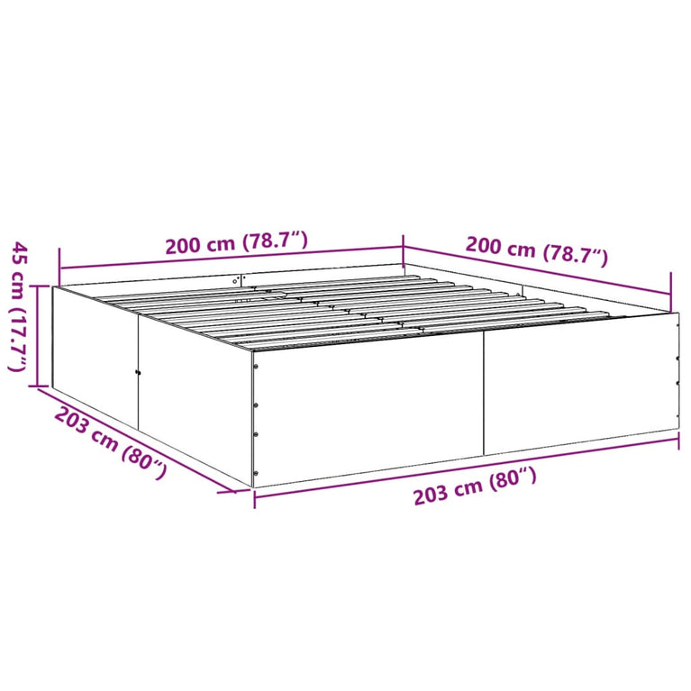 Bedframe massief hout zwart 200x200 cm