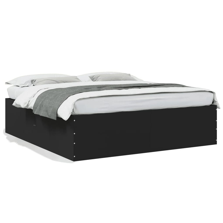 Bedframe massief hout zwart 200x200 cm