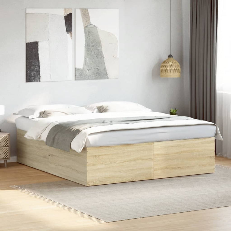 Bedframe bewerkt hout sonoma eikenkleurig 200x200 cm
