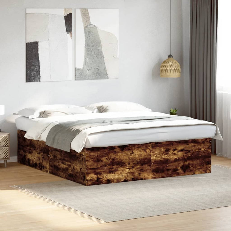 Bedframe bewerkt hout gerookt eikenkleurig 200x200 cm