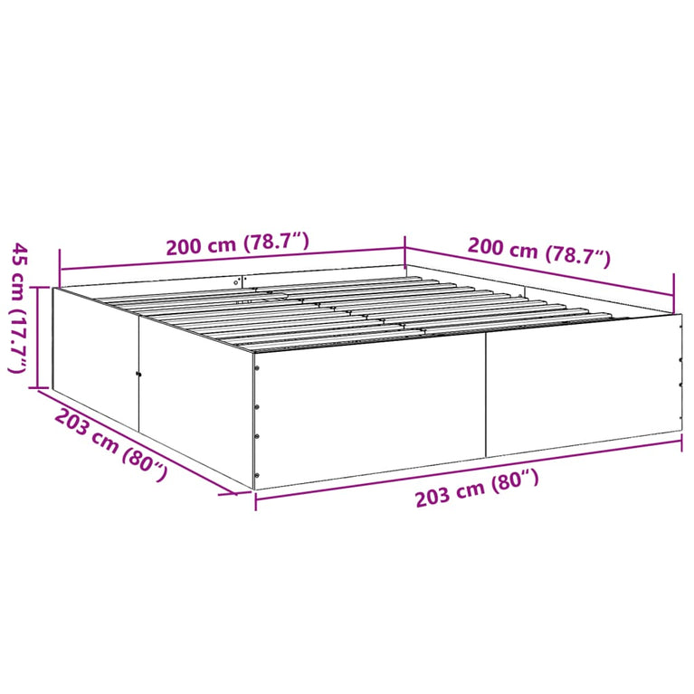 Bedframe bewerkt hout gerookt eikenkleurig 200x200 cm