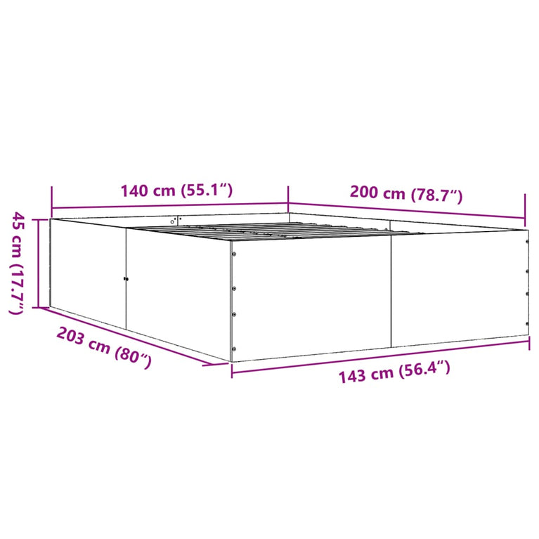 Bedframe bewerkt hout zwart 140x200 cm