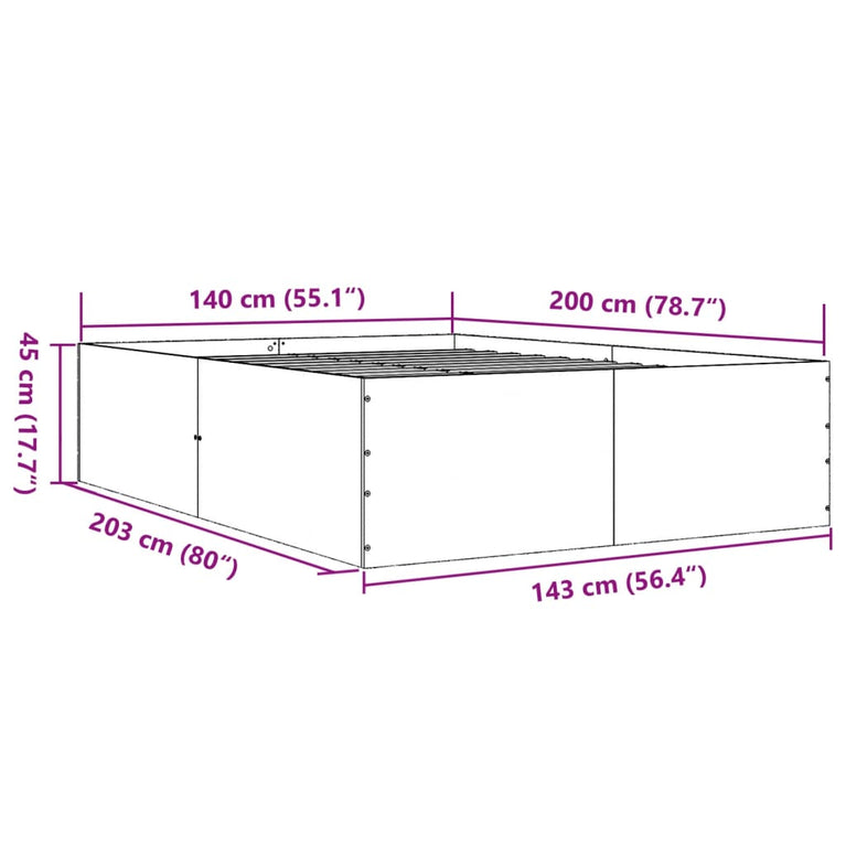 Bedframe bewerkt hout gerookt eikenkleurig 140x200 cm