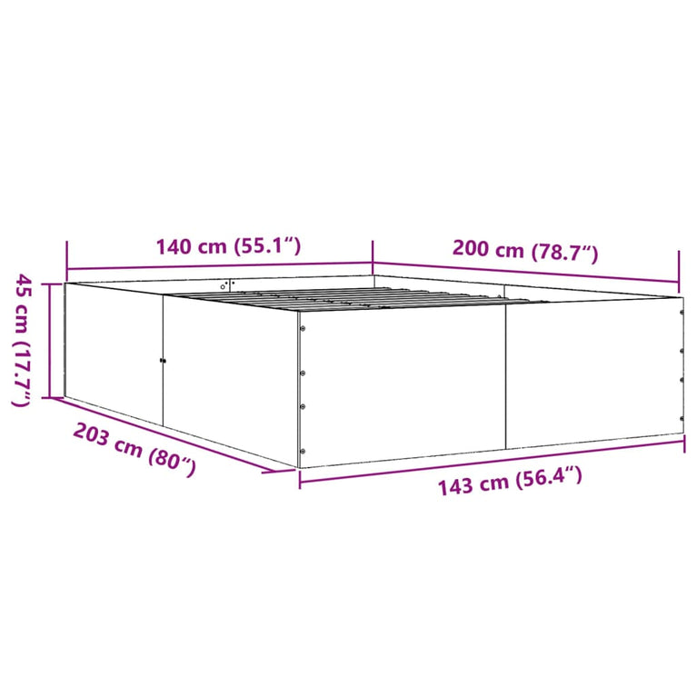 Bedframe bewerkt hout bruin eikenkleur 140x200 cm