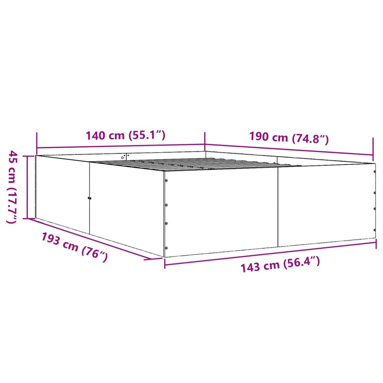 Bedframe LED massief hout wit 140x190 cm
