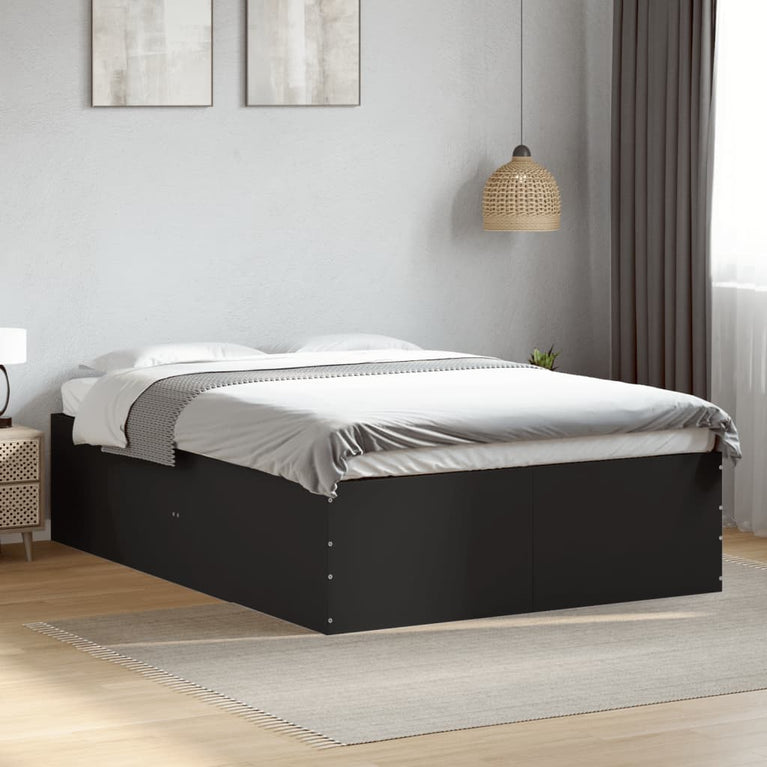 Bedframe LED massief hout zwart 140x190 cm