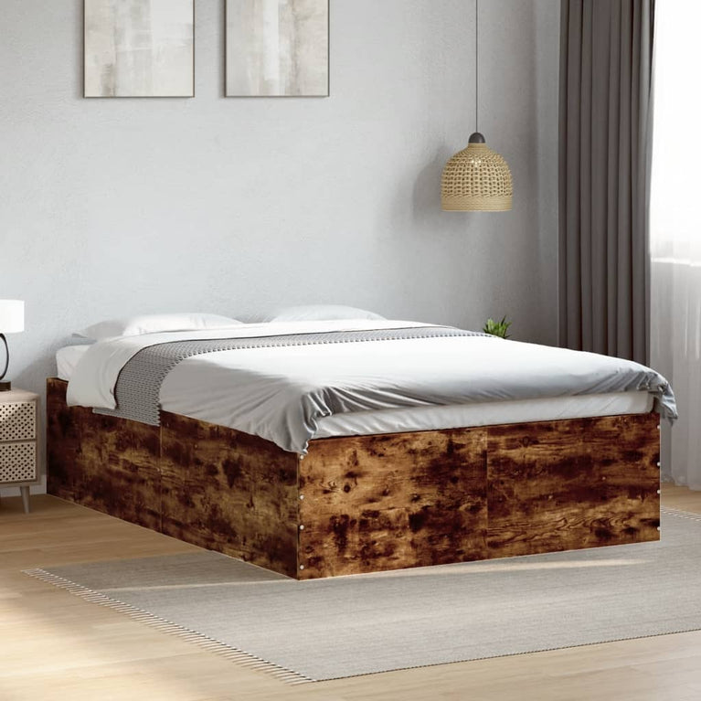 Bedframe bewerkt hout gerookt eikenkleurig 140x190 cm