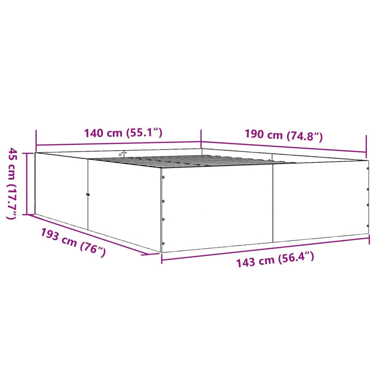 Bedframe bewerkt hout gerookt eikenkleurig 140x190 cm