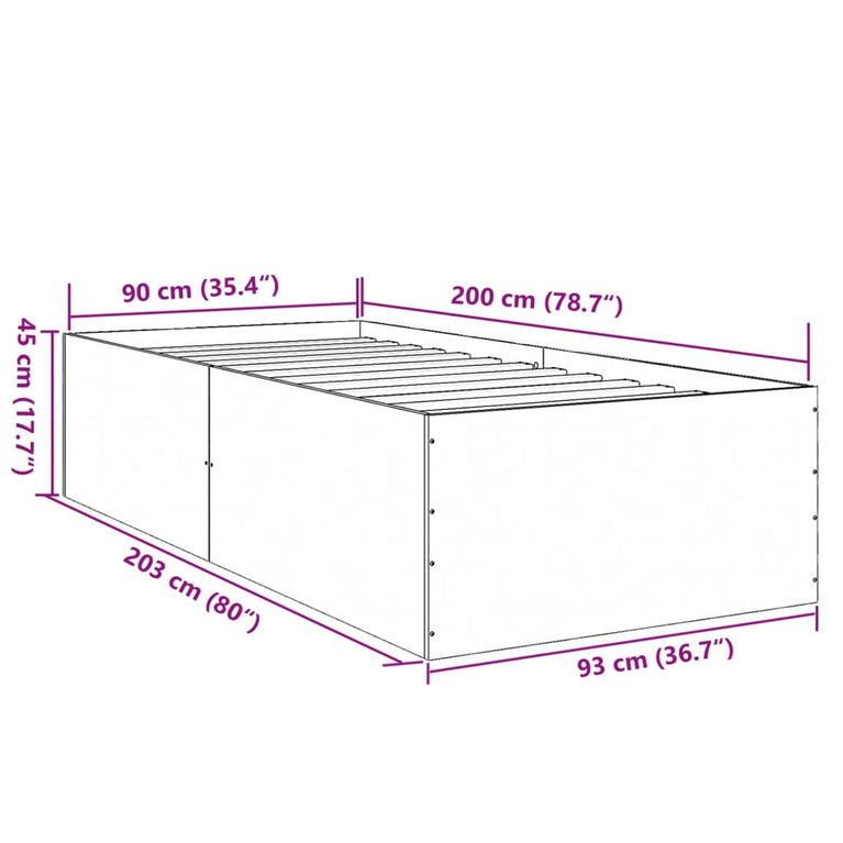 Bedframe bewerkt hout zwart 90x200 cm
