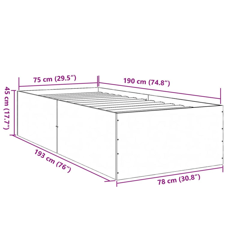 Bedframe bewerkt hout gerookt eikenkleurig 75x190 cm