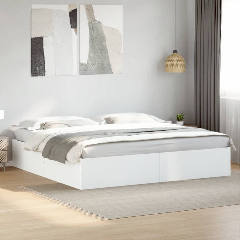 Bedframe massief hout wit 200x200 cm