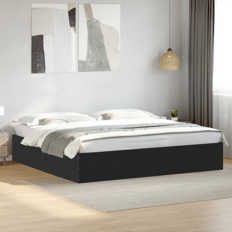Bedframe massief hout zwart 200x200 cm