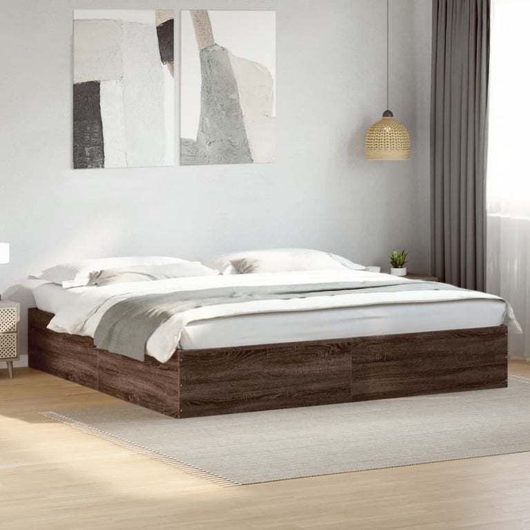 Bedframe bewerkt hout bruin eikenkleur 200x200 cm