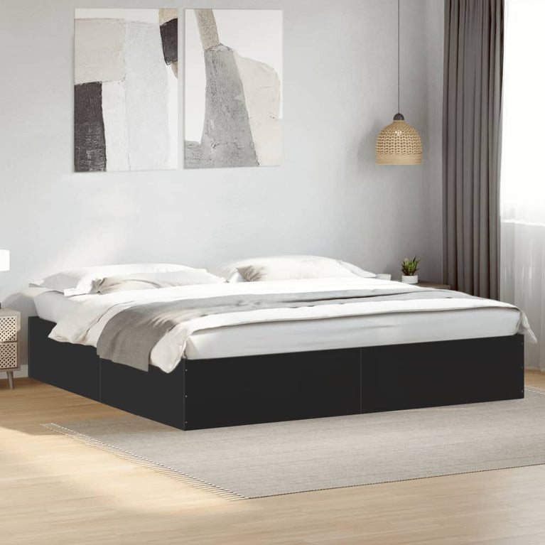 Bedframe bewerkt hout zwart 180x200 cm