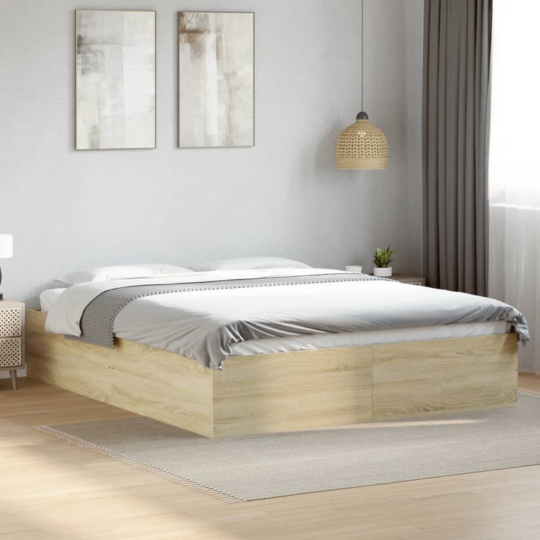 Bedframe bewerkt hout sonoma eikenkleurig 160x200 cm