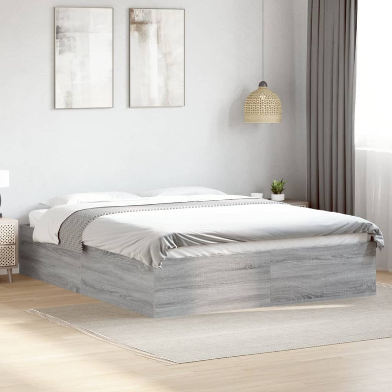 Bedframe bewerkt hout grijs sonoma eikenkleurig 150x200 cm