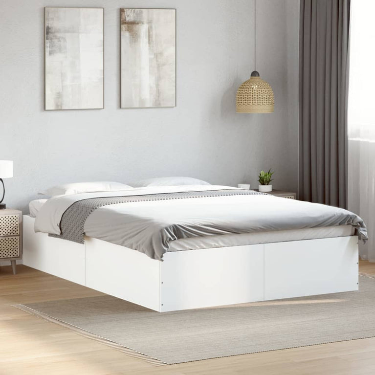 Bedframe LED massief hout wit 140x190 cm