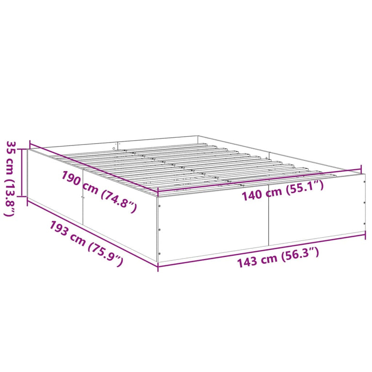 Bedframe LED massief hout wit 140x190 cm