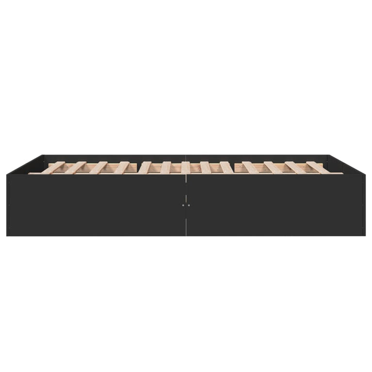 Bedframe LED massief hout zwart 140x190 cm