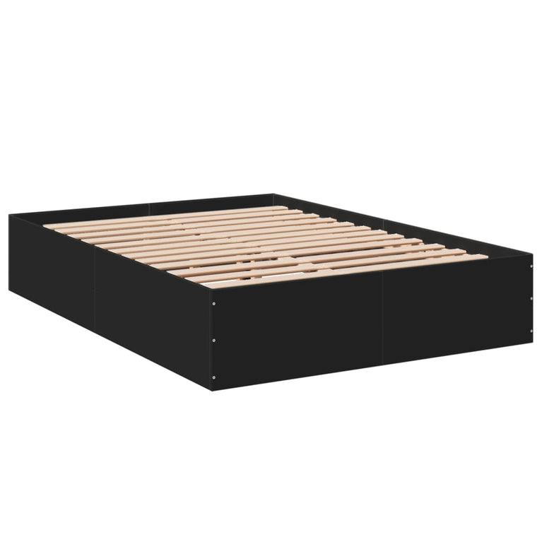 Bedframe bewerkt hout zwart 135x190 cm