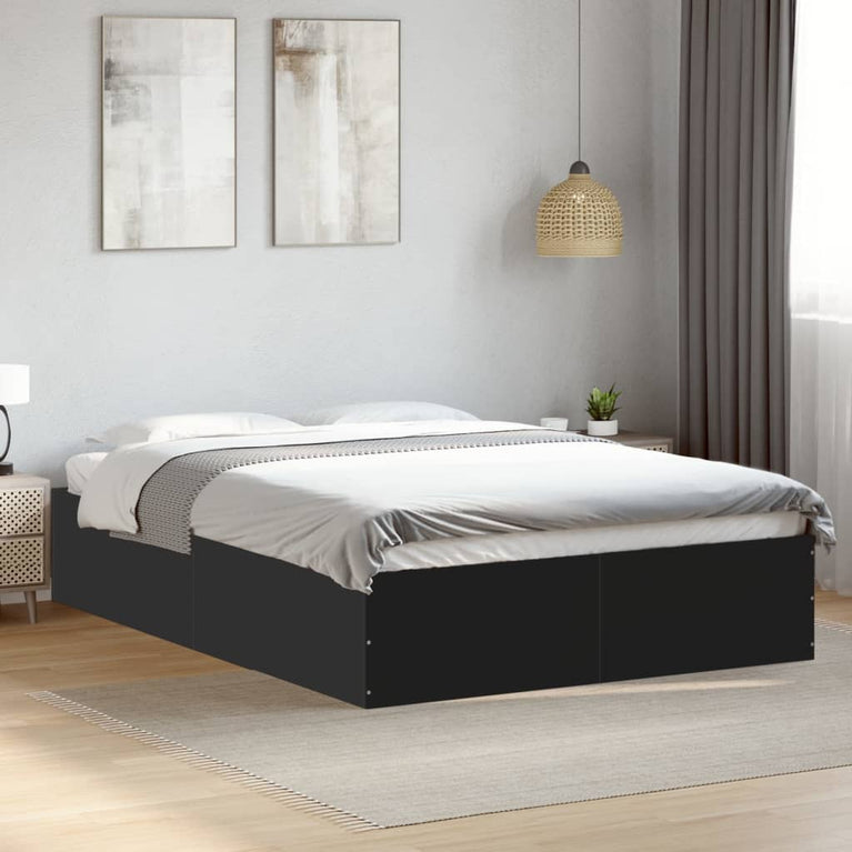 Bedframe bewerkt hout zwart 135x190 cm