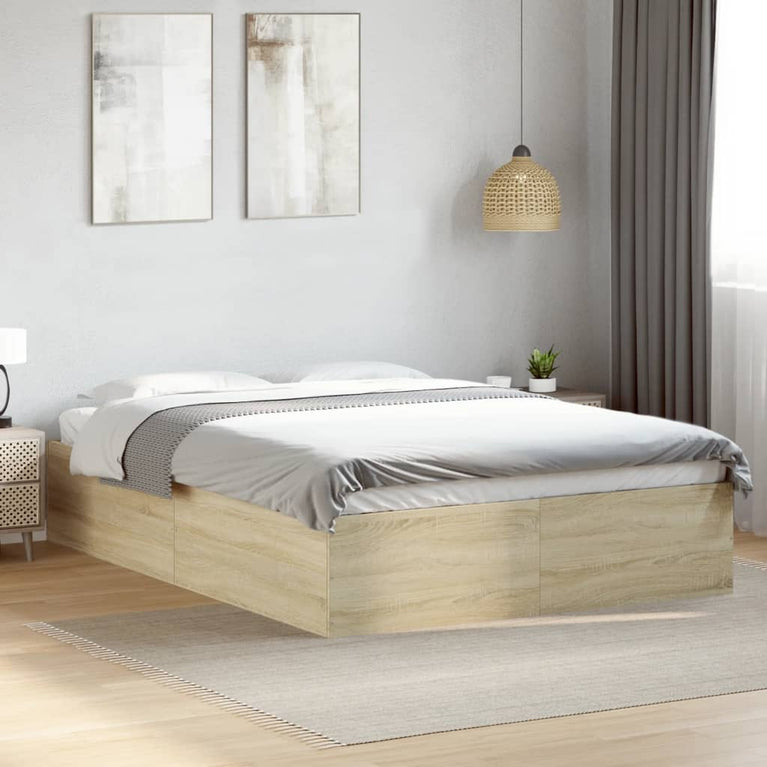 Bedframe bewerkt hout sonoma eikenkleurig 135x190 cm