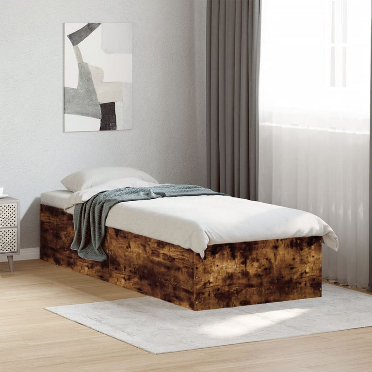 Bedframe bewerkt hout gerookt eikenkleurig 90x200 cm