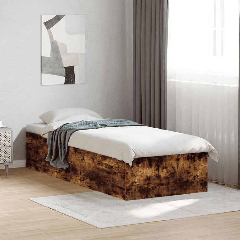 Bedframe bewerkt hout gerookt eikenkleurig 90x190 cm