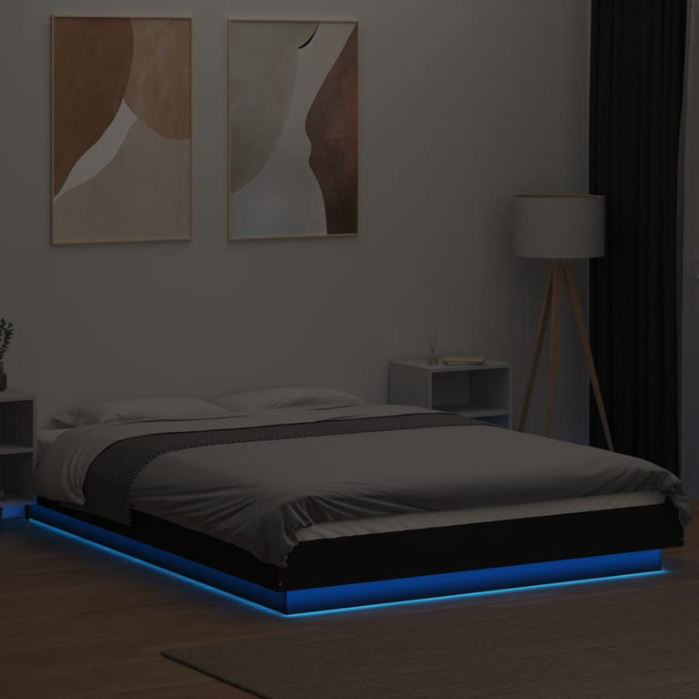 Bedframe met LED-verlichting bewerkt hout zwart 140x190 cm