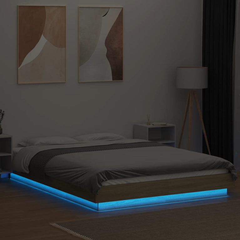 Bedframe met LED-verlichting sonoma eikenkleurig 140x200 cm