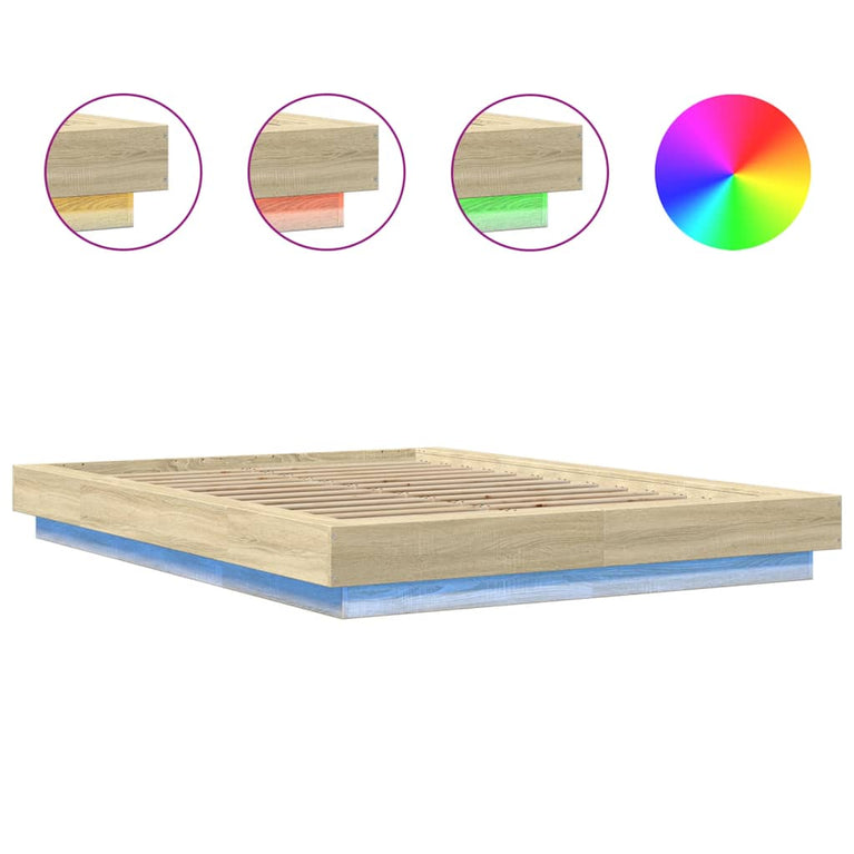 Bedframe met LED-verlichting sonoma eikenkleurig 140x200 cm
