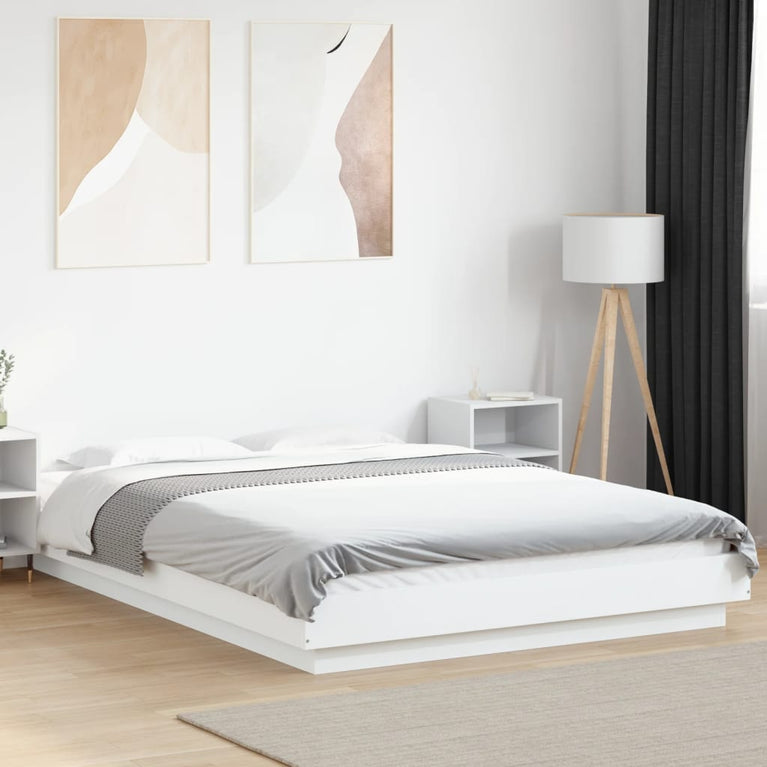 Bedframe LED massief hout wit 120x200 cm