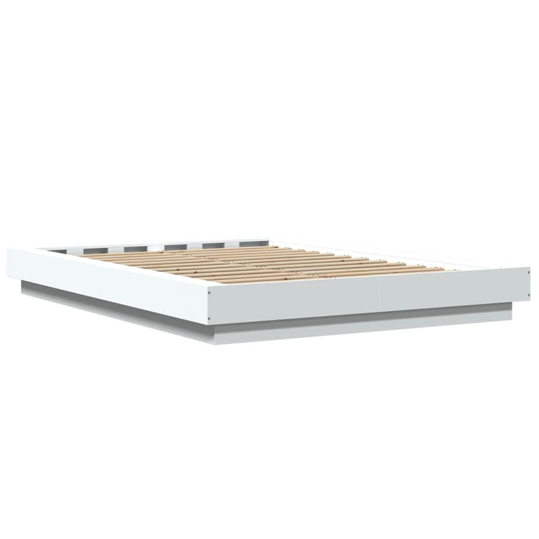 Bedframe LED massief hout wit 120x200 cm