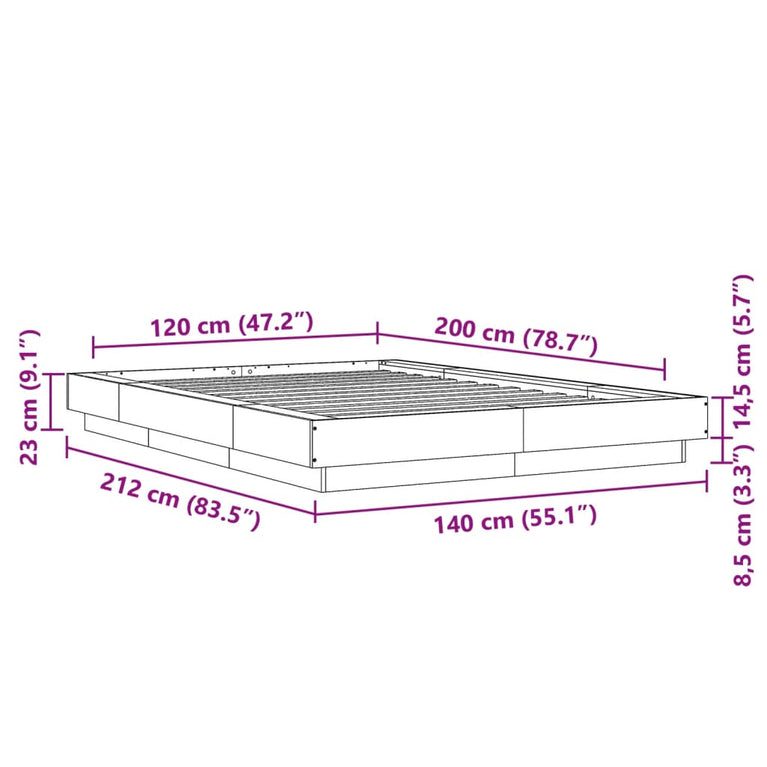 Bedframe LED massief hout wit 120x200 cm