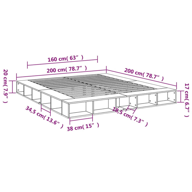 Bedframe massief hout wit 200x200 cm