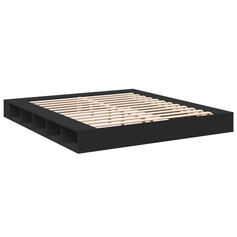 Bedframe massief hout zwart 200x200 cm