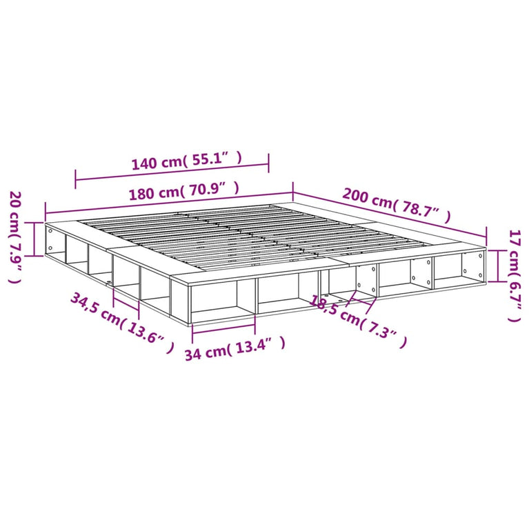 Bedframe bewerkt hout sonoma eikenkleurig 180x200 cm